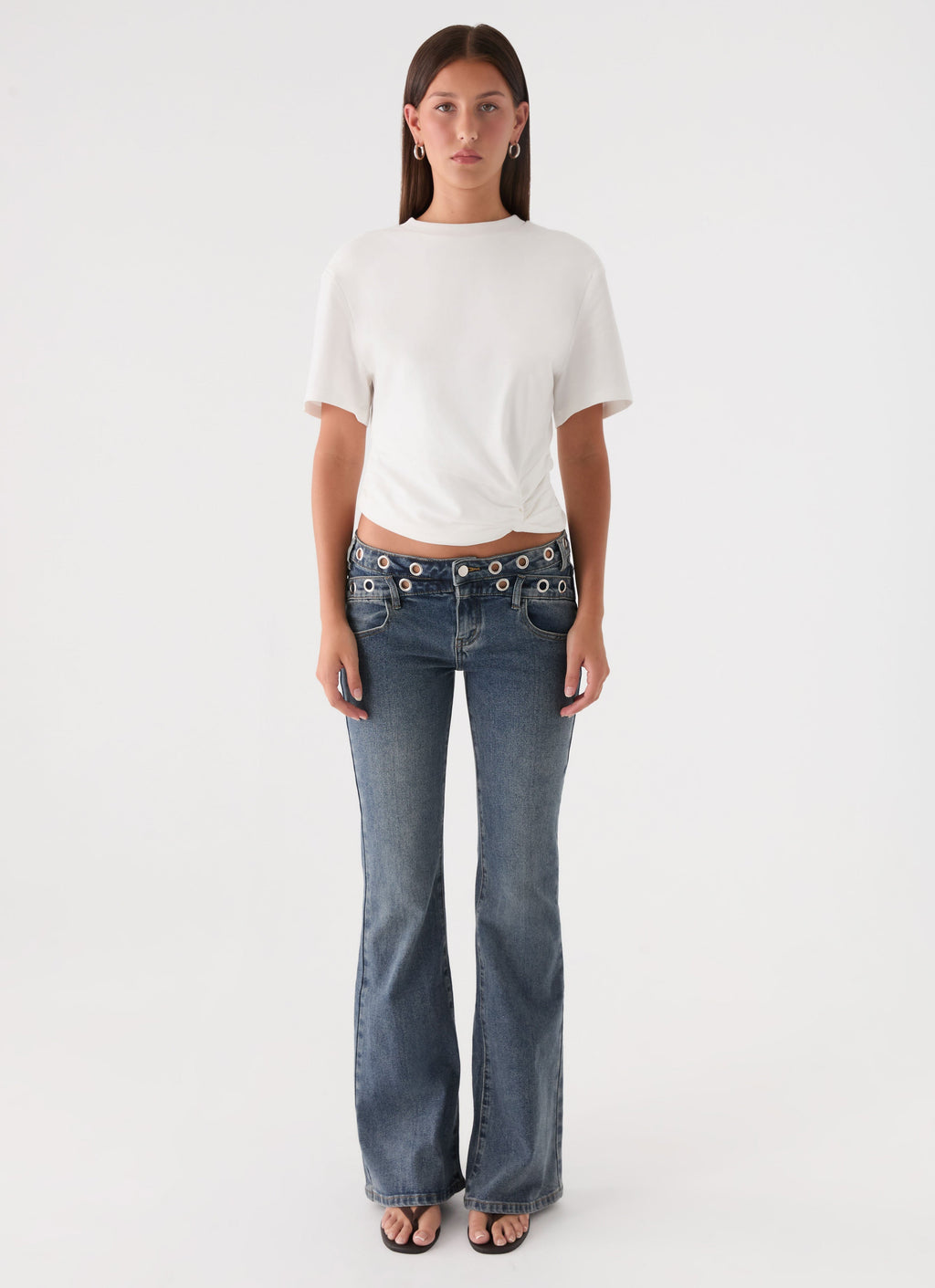 Carson Low Rise Eyelet Jeans - Blue Wash