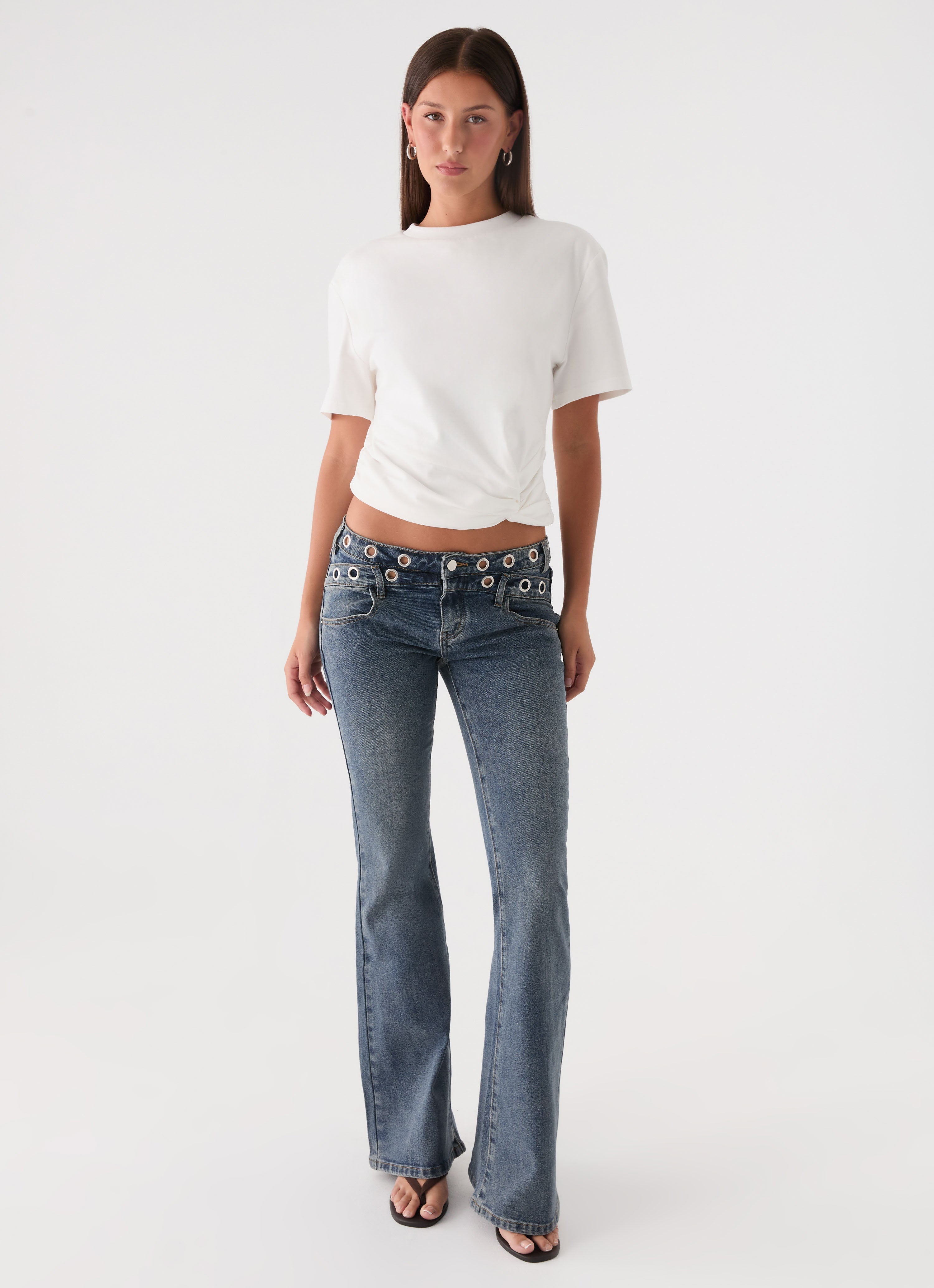 Carson Low Rise Eyelet Jeans - Blue Wash