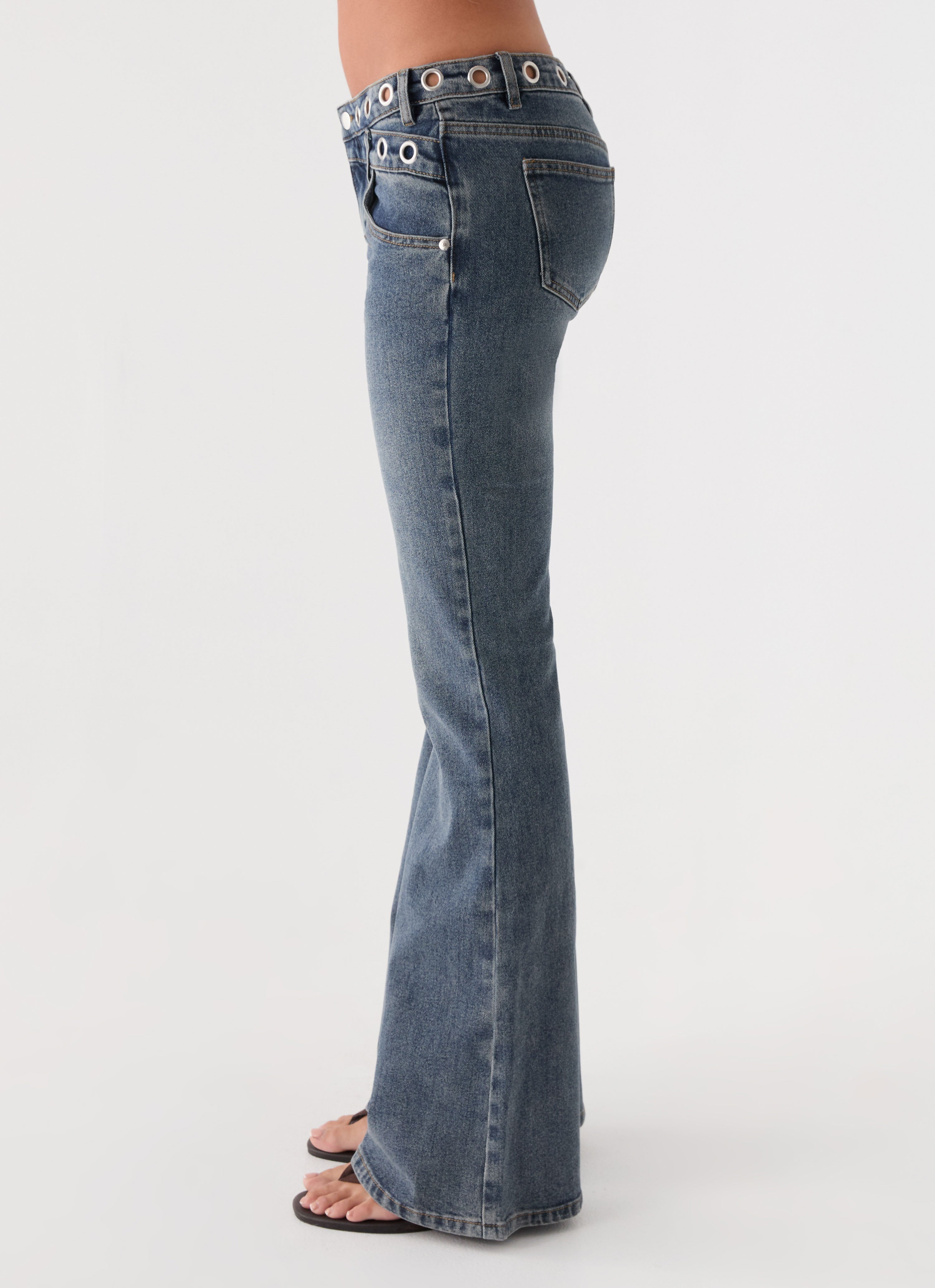 Carson Low Rise Eyelet Jeans - Blue Wash