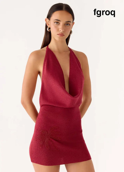 Annalise Beaded Mini Dress - Wine