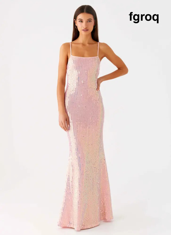Attitude Knit Sequin Maxi Dress - Iridescent Pink