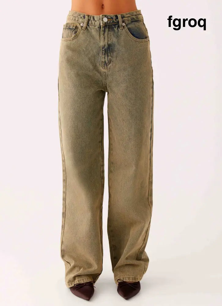 Back Again Straight Leg Denim Jeans - Brown Sand Wash