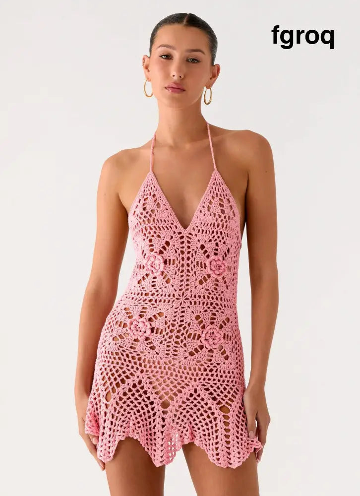 Beach Days Crochet Mini Dress - Pink