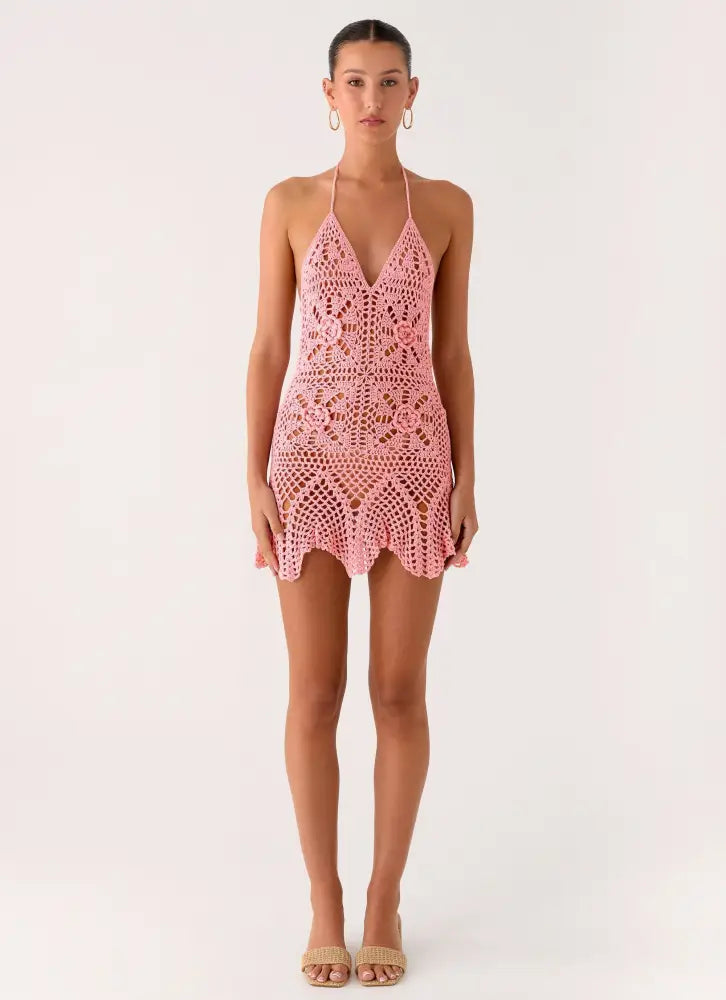 Beach Days Crochet Mini Dress - Pink
