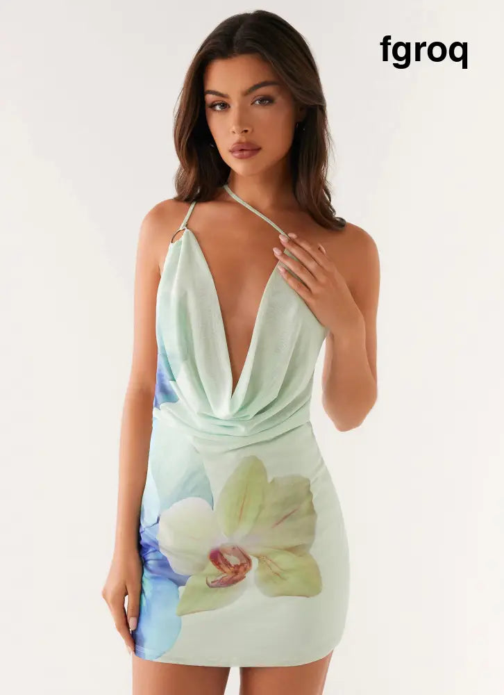 Bohemian Bliss Mesh Mini Dress - Green Floral