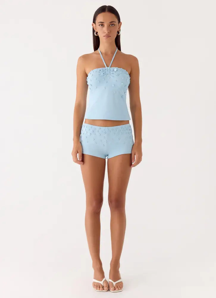 Bonita Button Mini Shorts - Pale Blue