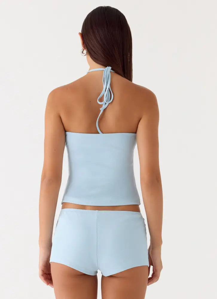 Bonita Button Mini Shorts - Pale Blue