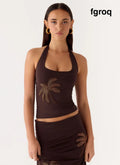 Brienne Beaded Halter Top - Chocolate
