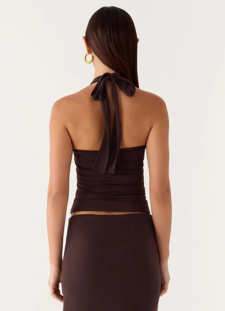 Brienne Beaded Halter Top - Chocolate